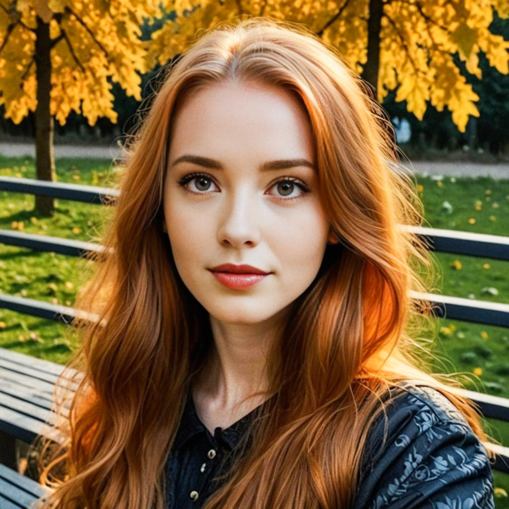 Woman with Auburn Hair in Autumn Leaves