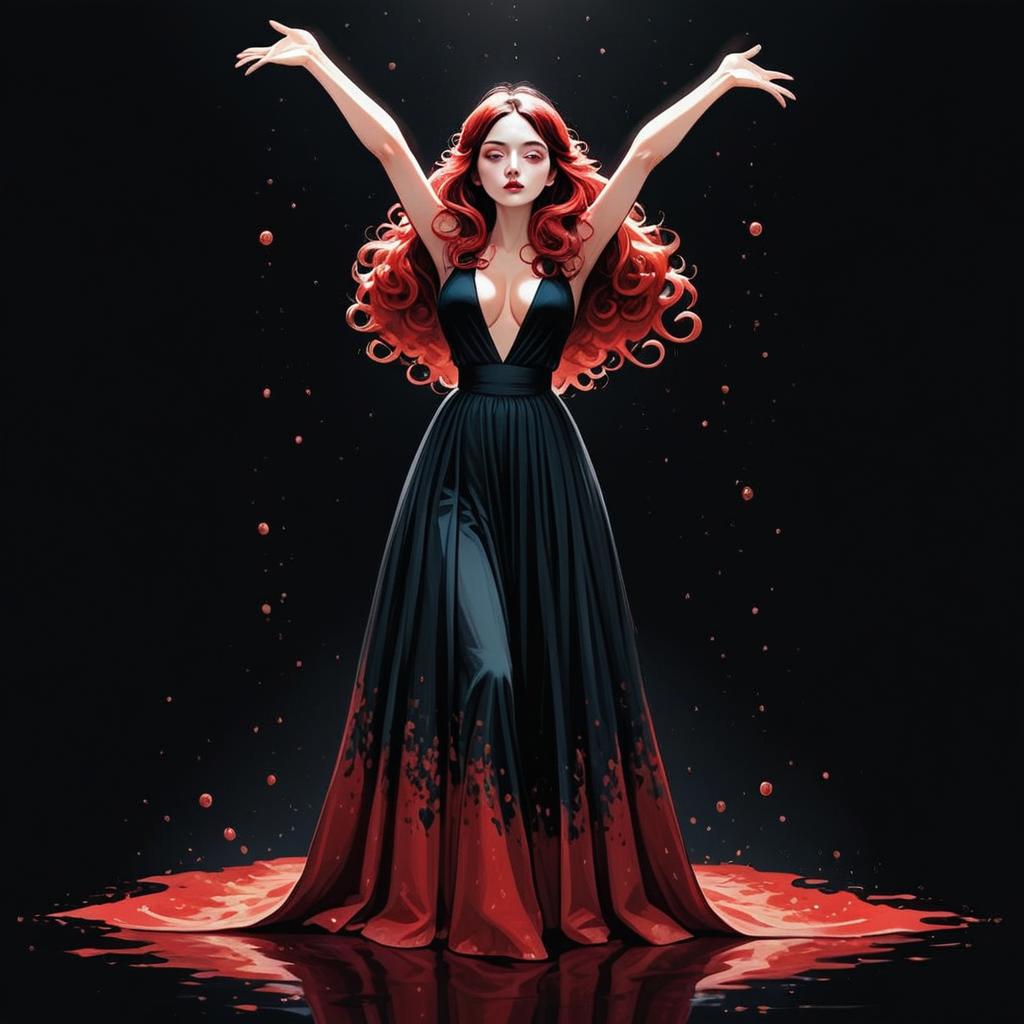 Woman in Black and Red Gown on Liquid Surface Woman in Black and Red Gown on Liquid Surface