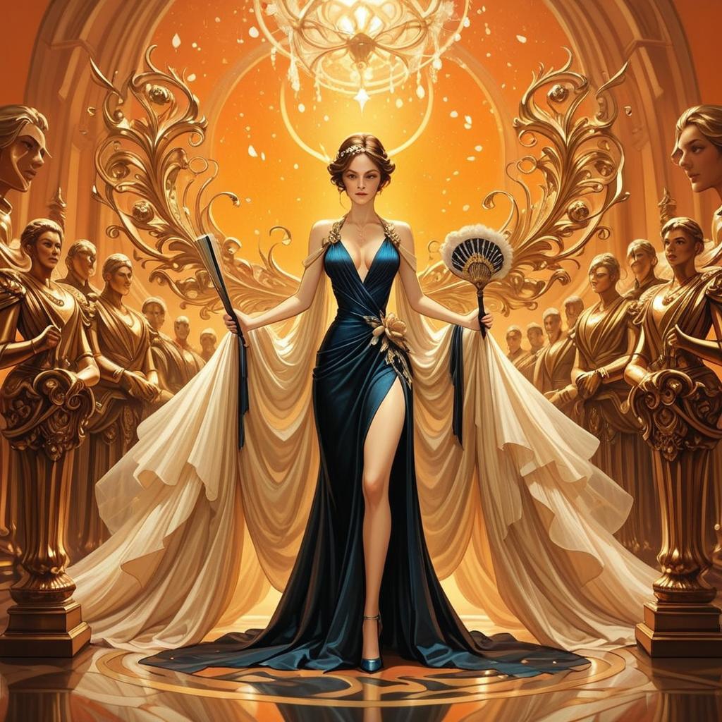 Regal Woman in Elegant Dark Blue Gown