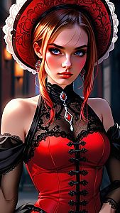 Victorian-inspired Portrait of Woman in Red and Black Corset