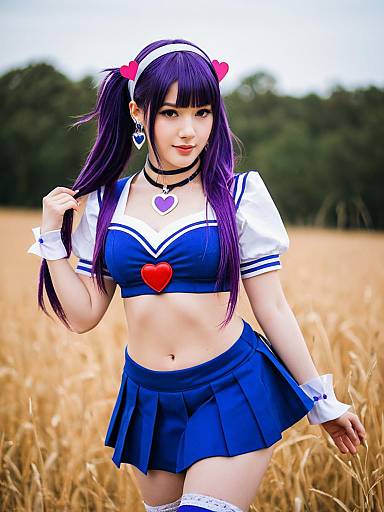 Aono Miki Cosplay in Blue Sailor Outfit with Purple Hair Outdoors