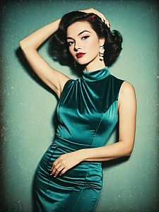 Chic Olive Green Bodycon Dress with High Neckline on Woman
