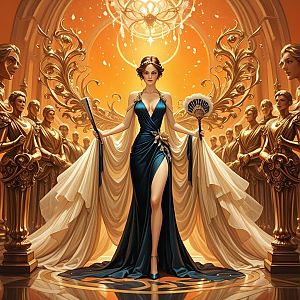 Regal Woman in Elegant Dark Blue Gown