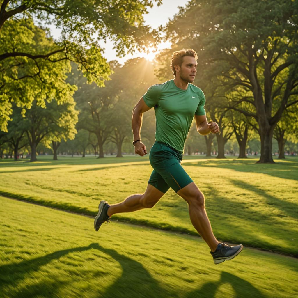 Man Running in Sunlit Park