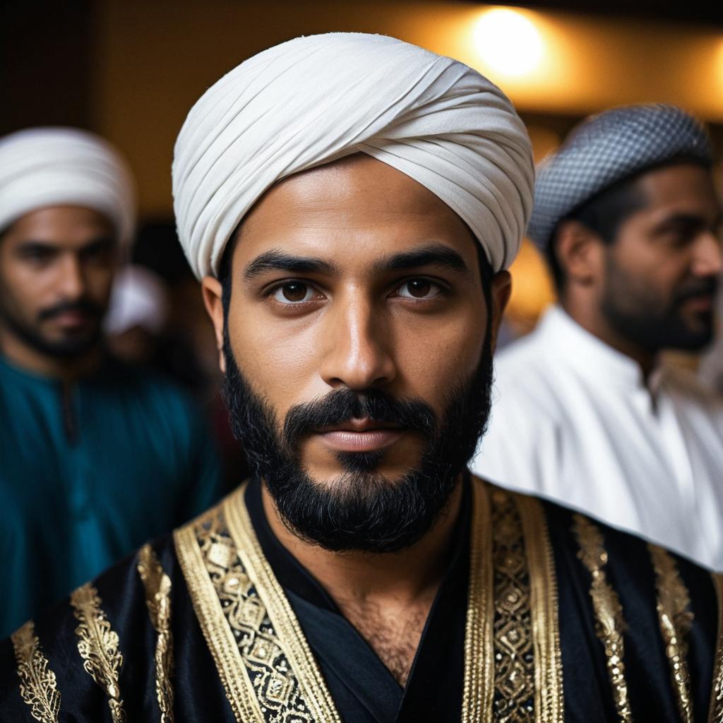 Man in Traditional Arab Attire with Turban and Robe Man in Traditional Arab Attire with Turban and Robe