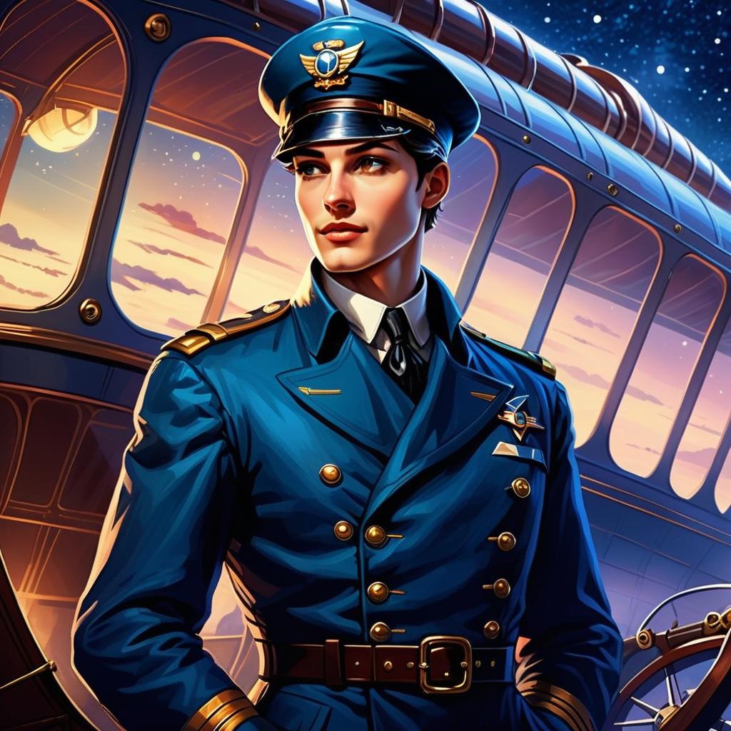Confident Young Pilot in Vintage Aircraft at Twilight Confident Young Pilot in Vintage Aircraft at Twilight