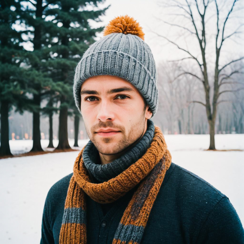 Stylish Young Man in Winter Landscape