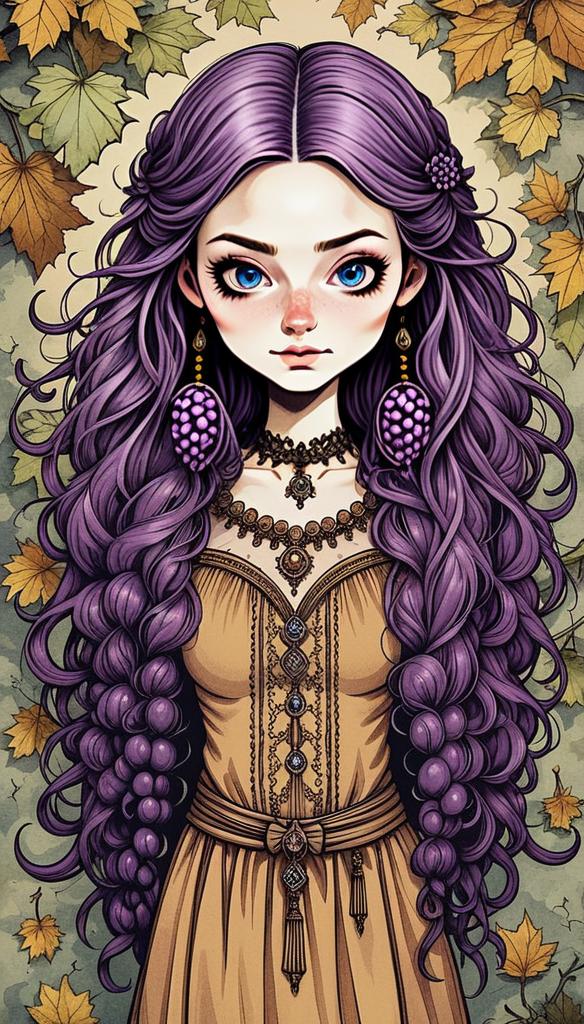 Woman with Purple Hair in Vintage Dress