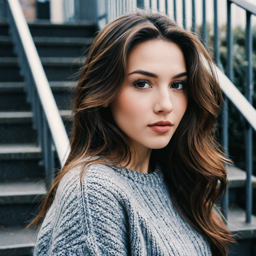 Young Woman in Grey Sweater Outdoors