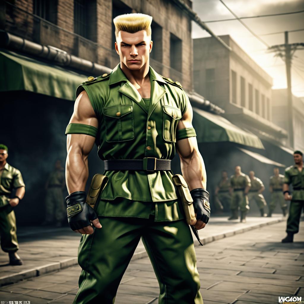 Guile from Street Fighter in Urban Setting