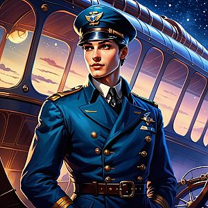 Confident Young Pilot in Vintage Aircraft at Twilight