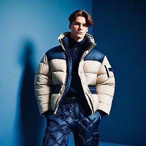 Stylish Winter Outfit with Two-Tone Puffer Jacket