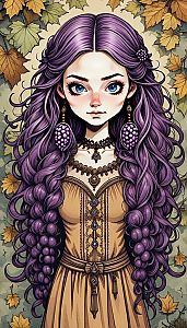 Woman with Purple Hair in Vintage Dress
