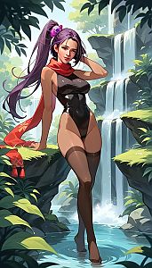 Anime Woman in Black Bodysuit by Waterfalls Digital Art