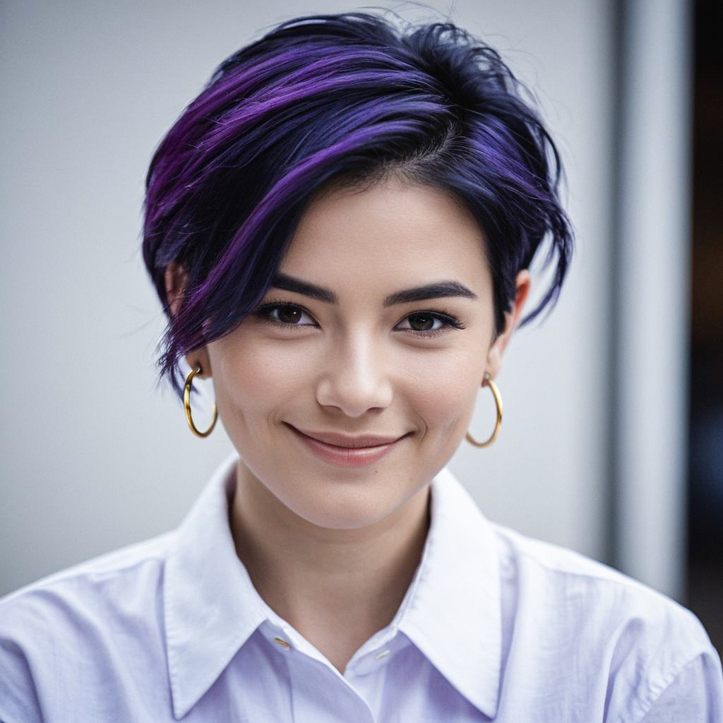 Confident Woman with Purple and Black Hair