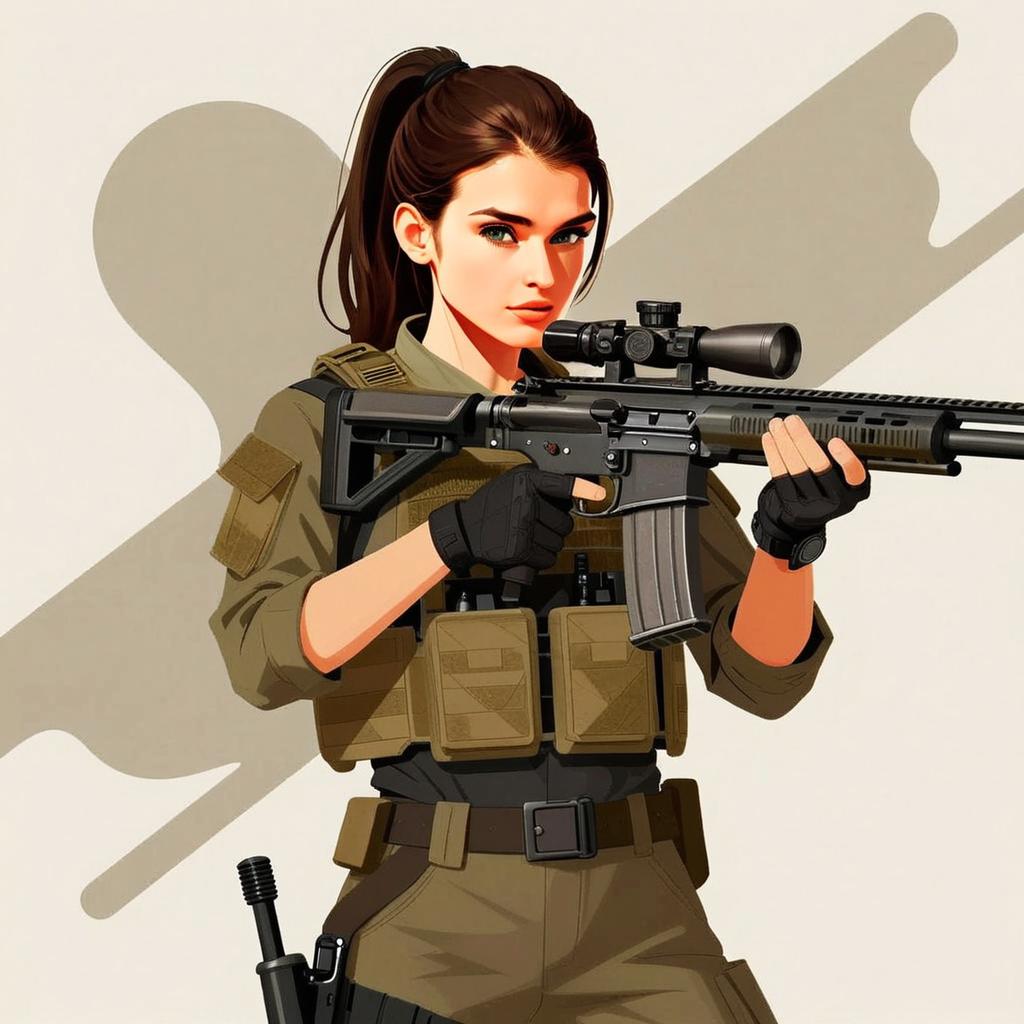 Digital Illustration of Armed Female Soldier in Tactical Gear