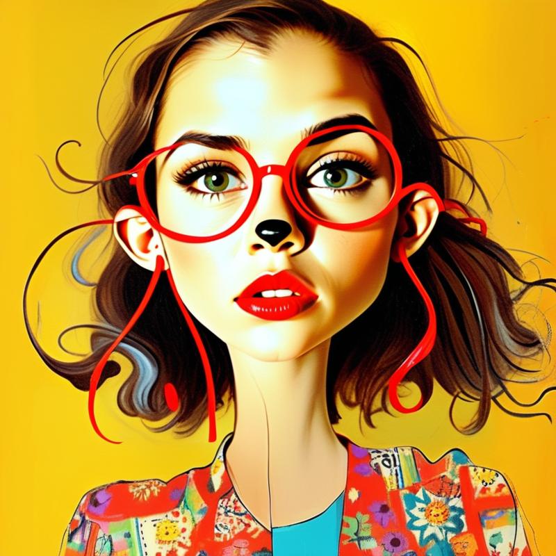 Stylized Digital Portrait of a Woman in Red Glasses Stylized Digital Portrait of a Woman in Red Glasses