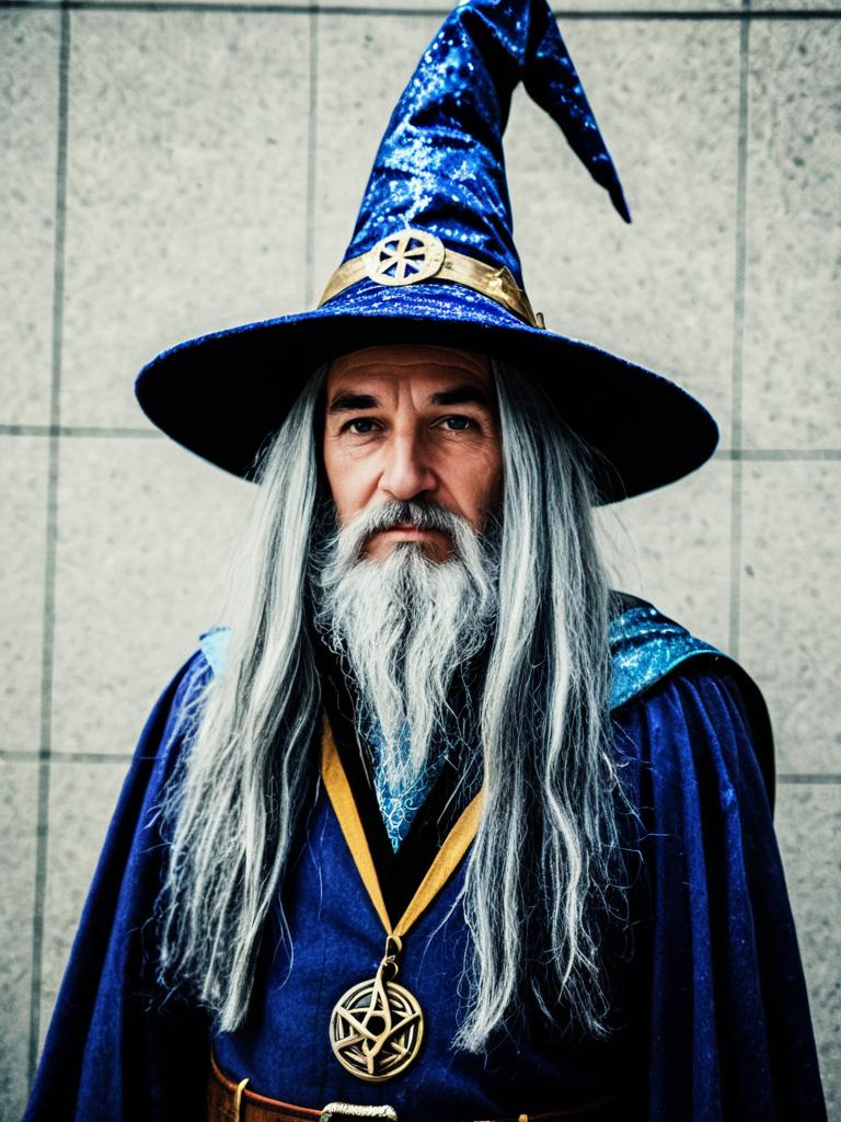 Man in Wizard Costume Cosplay Festival Portrait Photorealistic Style