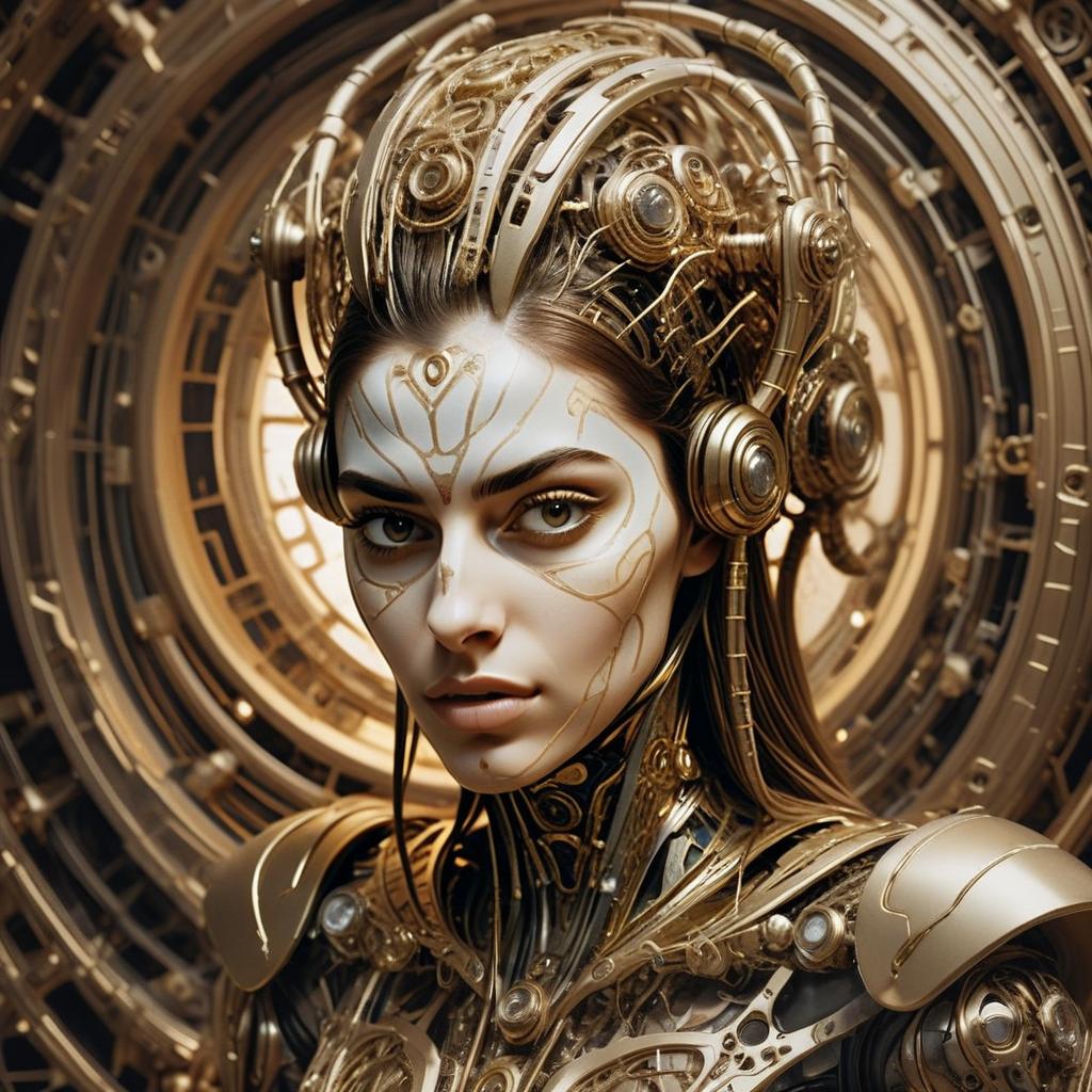 Futuristic Cybernetic Woman with Intricate Golden Machinery