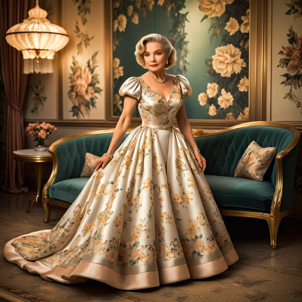 Vintage Glamour Woman in Floral Gown