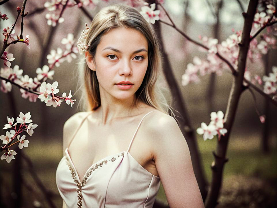 Elegant Woman Amidst Cherry Blossoms