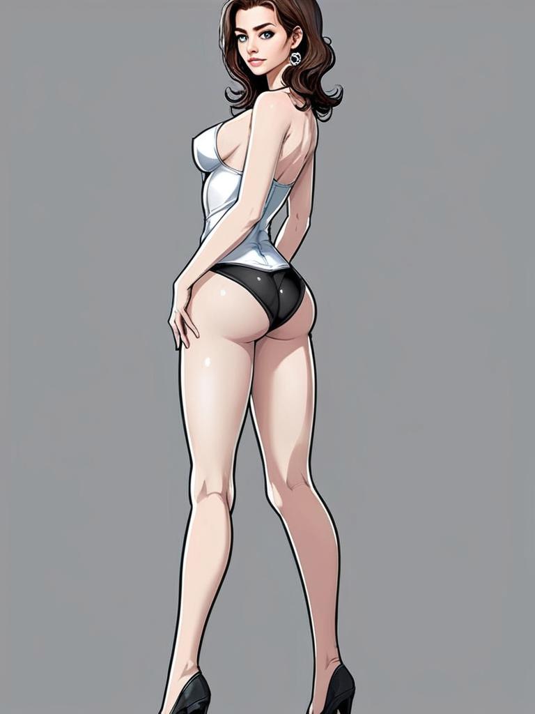 Stylish Woman in White Corset and Black Underwear Illustration
