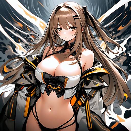 Anime Girl Frontline Character in Stylish Black White Orange Outfit
