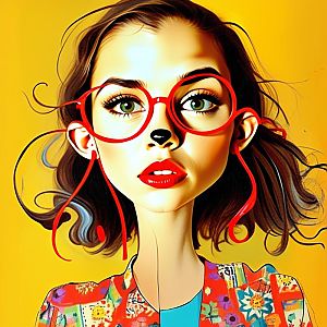 Stylized Digital Portrait of a Woman in Red Glasses