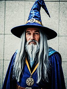 Man in Wizard Costume Cosplay Festival Portrait Photorealistic Style