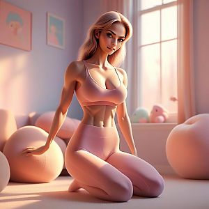 Fit Woman in Pink Sportswear in Cozy Room