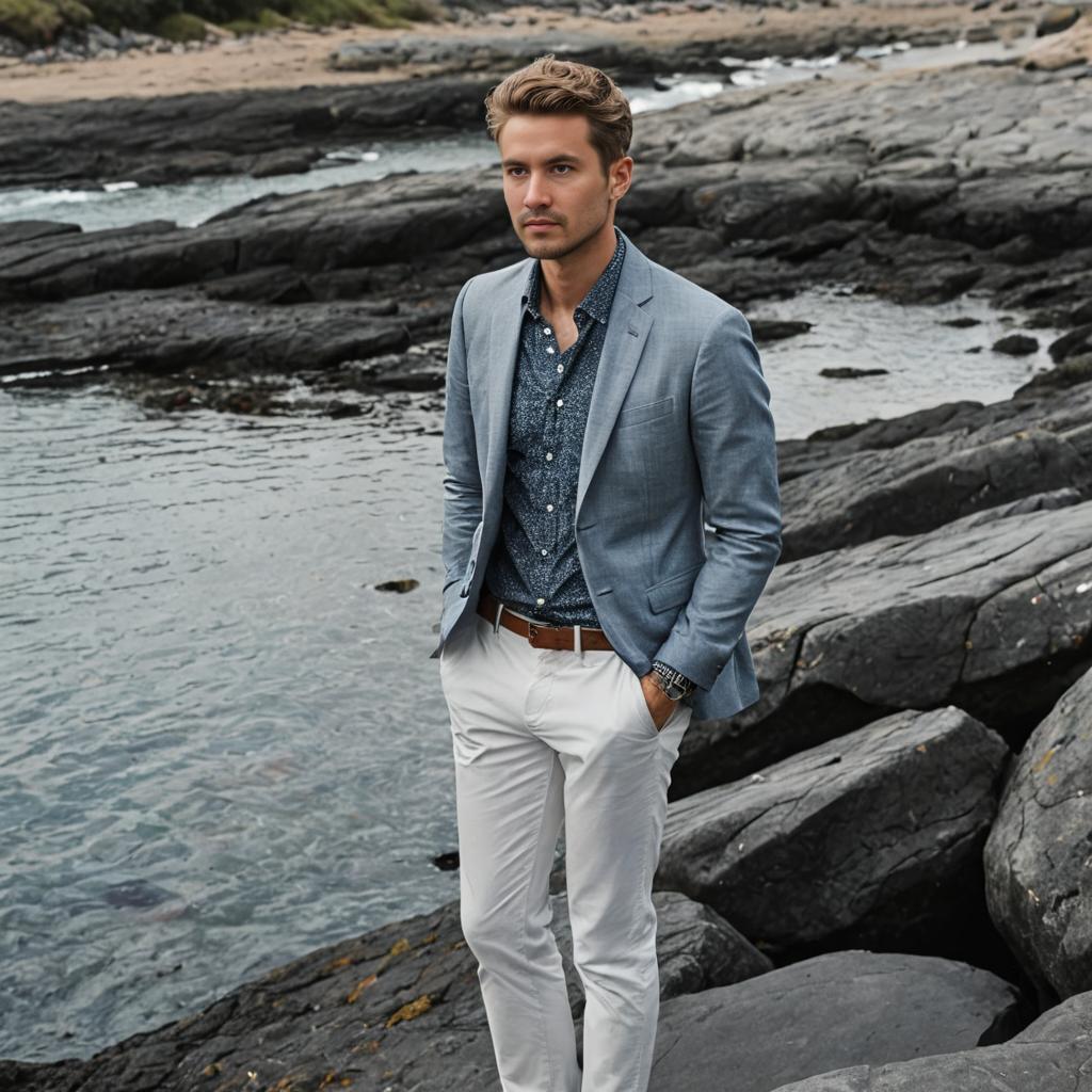 Stylish Man at Rocky Shoreline