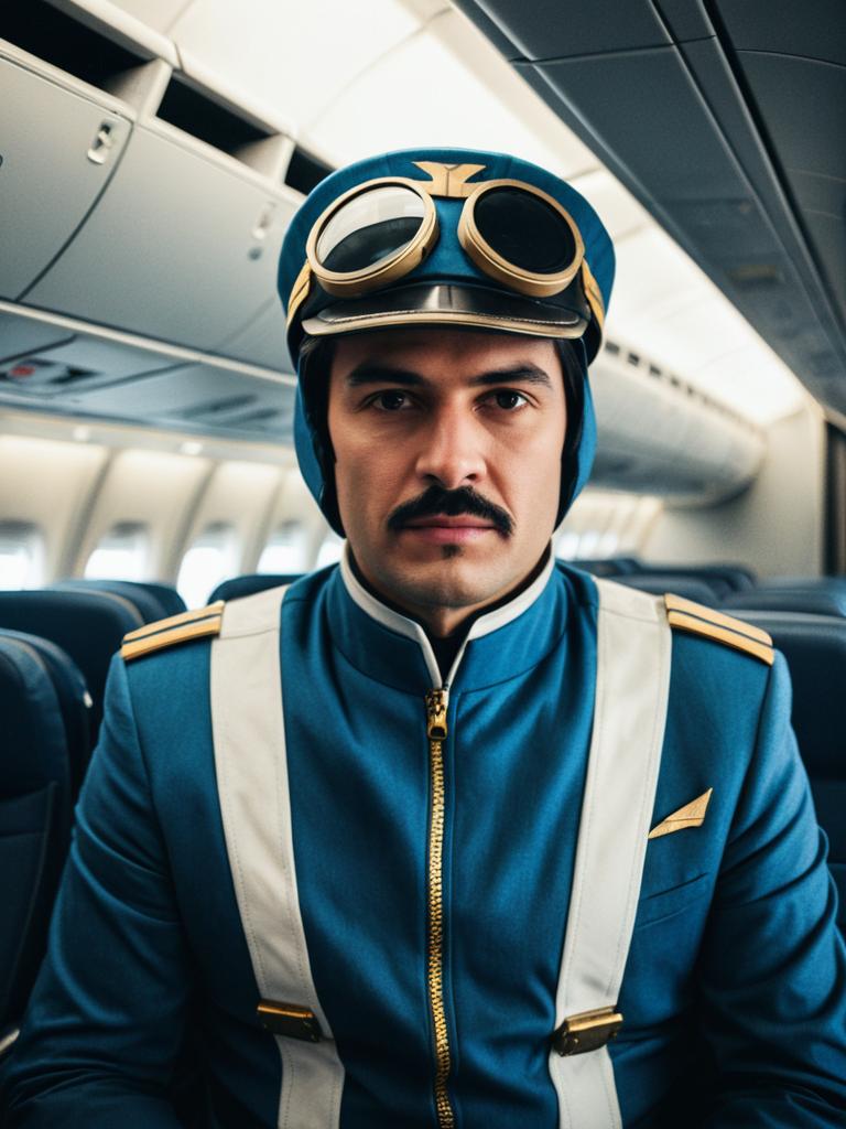 Photorealistic Man in Vintage Airliner Pilot Costume Cosplay Portrait