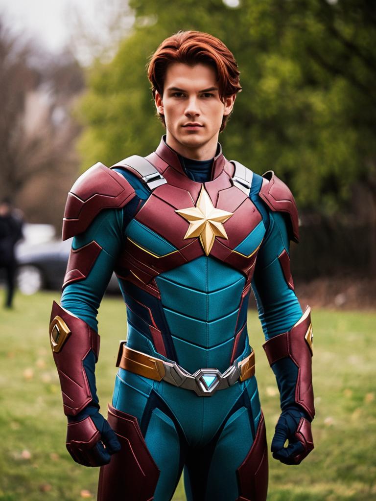 Man in Starfire Teen Titans Inspired Superhero Costume with Star Emblem