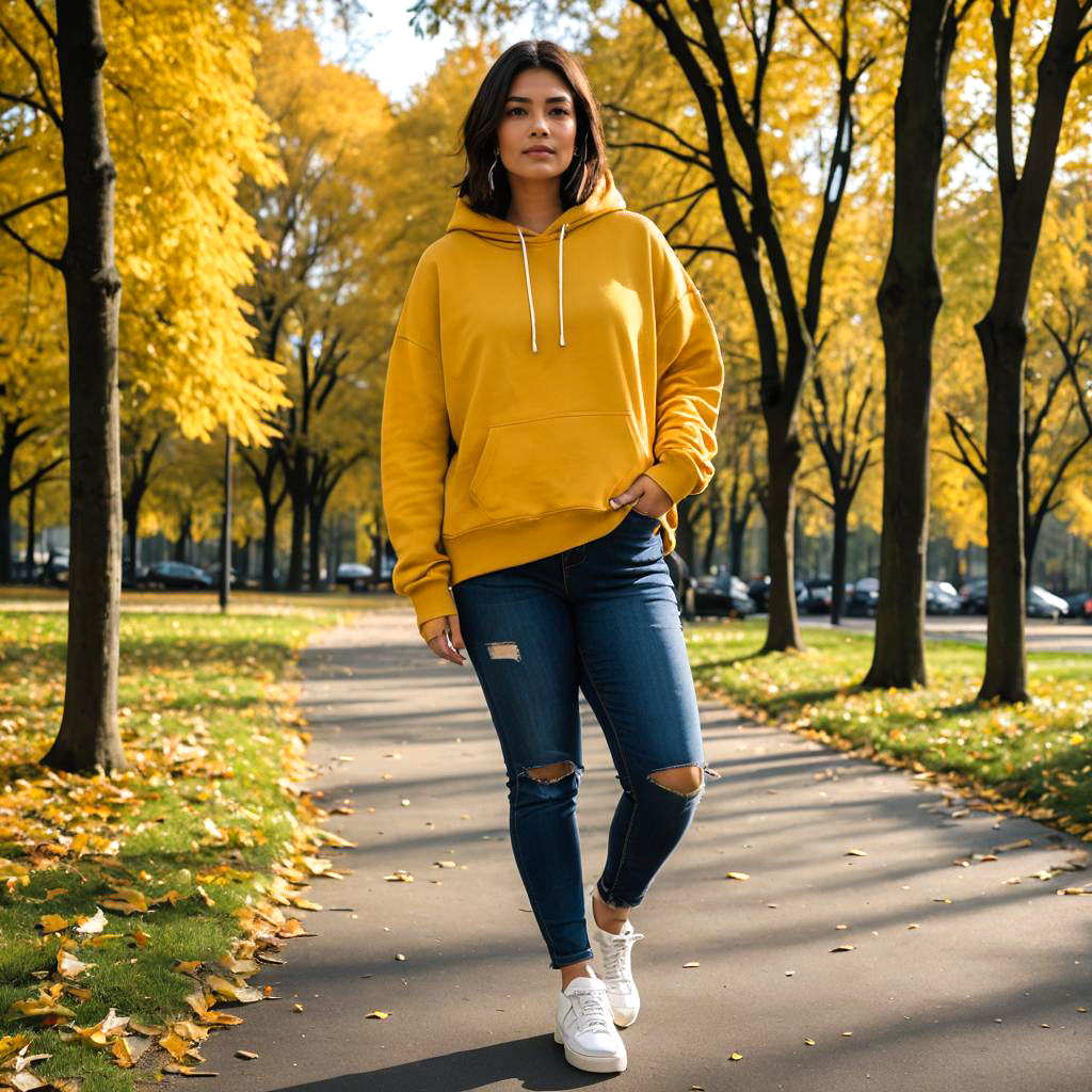 Stylish Woman in Autumn Foliage