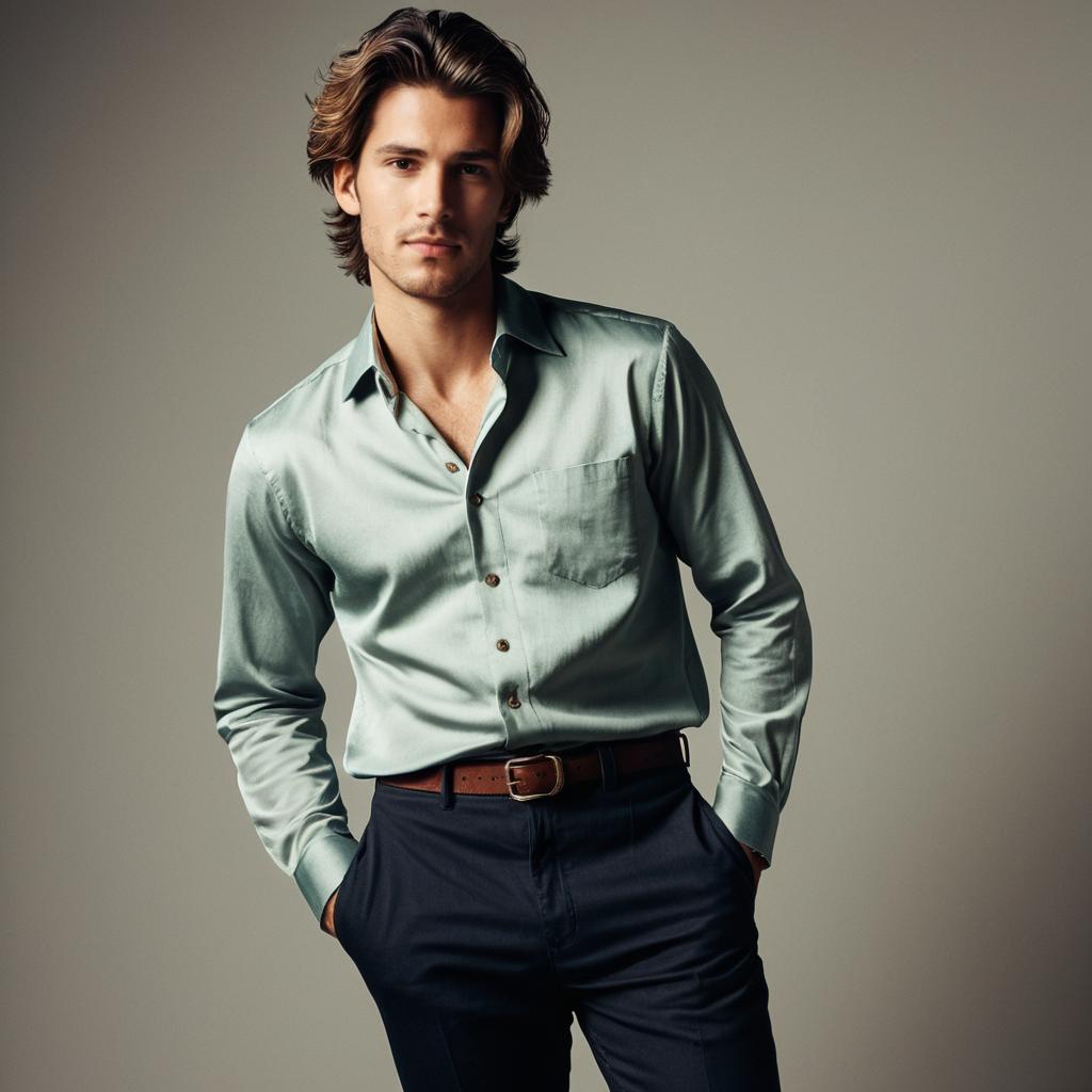 Confident Young Man in Satin Shirt