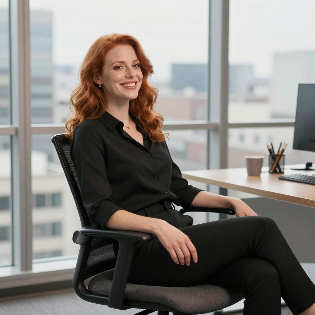 Confident Red-Haired Woman in Modern Office Setting
