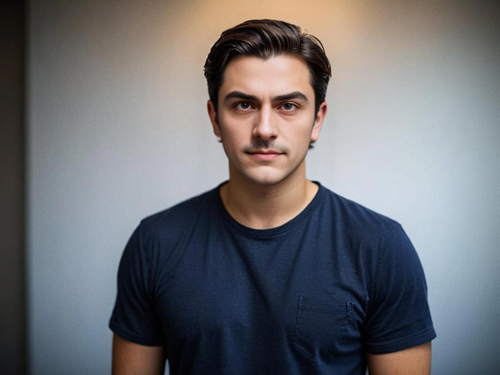 Confident Young Man in Dark T-Shirt