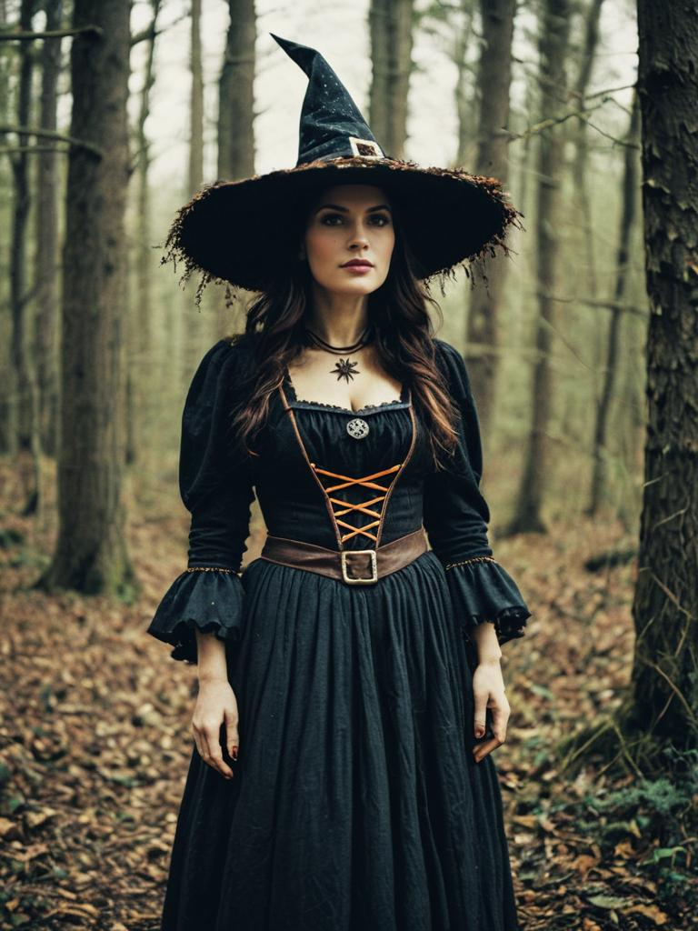 Woman in Woodland Witch Costume Waist Up Editorial Portrait