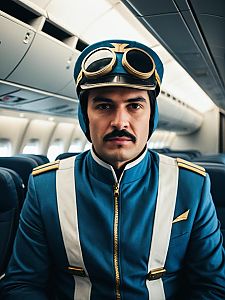 Photorealistic Man in Vintage Airliner Pilot Costume Cosplay Portrait