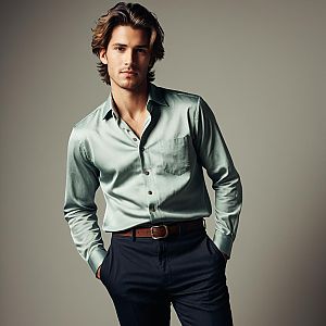 Confident Young Man in Satin Shirt