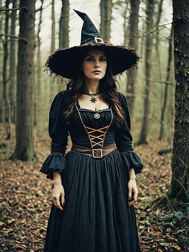 Woman in Woodland Witch Costume Waist Up Editorial Portrait