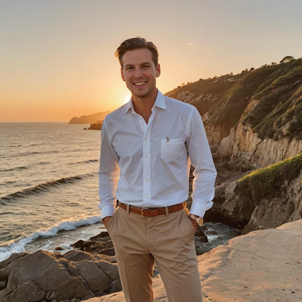 Tranquil Seaside Portrait at Sunset