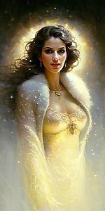 Elegant Woman in Yellow Gown with Fur Wrap