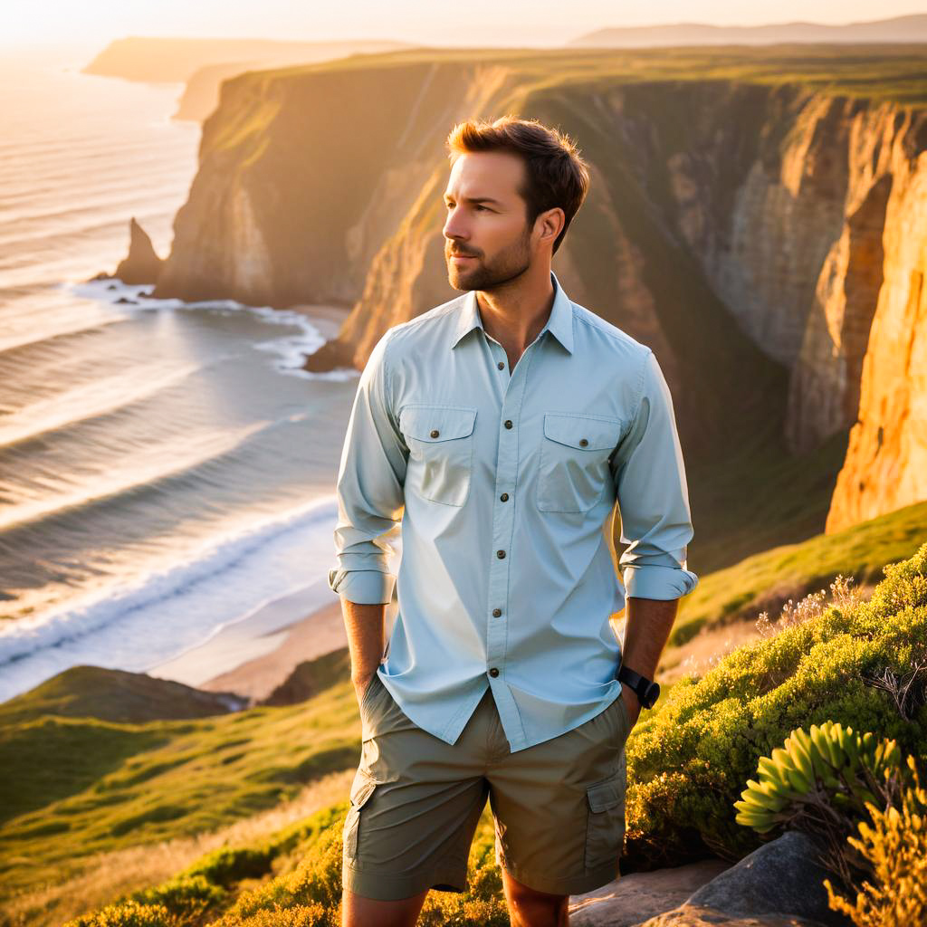 Man at Sunset by Coastline