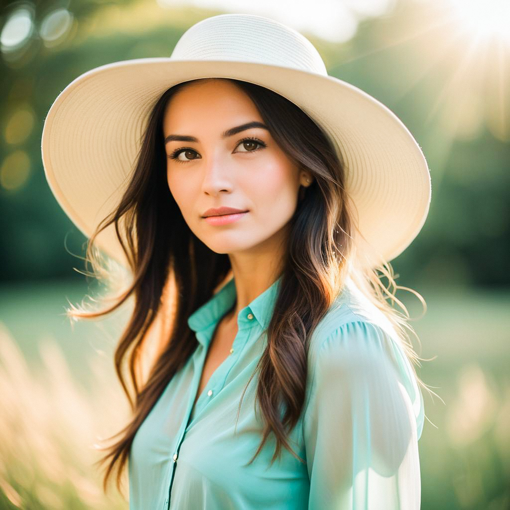 Young Woman in White Hat Outdoors
