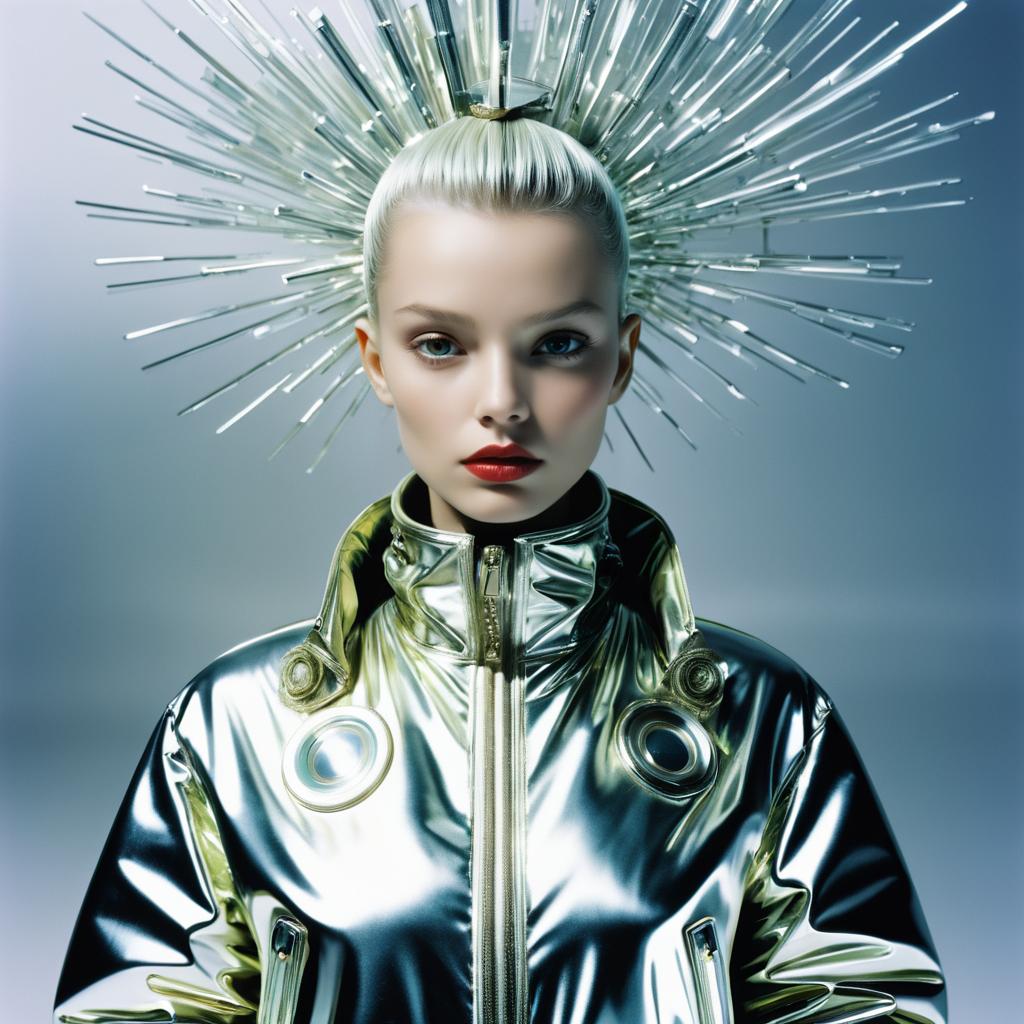 Futuristic Woman with Spiked Hairstyle and Metallic Jacket