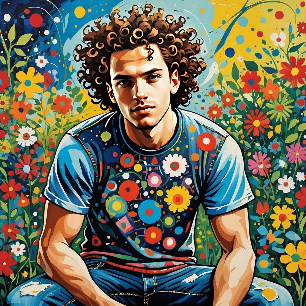 Young Man in Colorful Garden