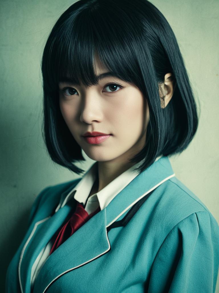 Realistic Ritsuko Akagi Cosplay Woman in Anime Style Uniform