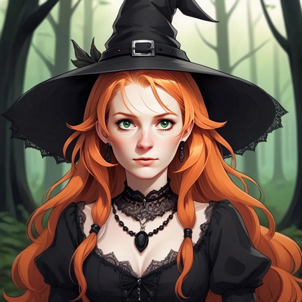 Red-haired Witch in Misty Forest
