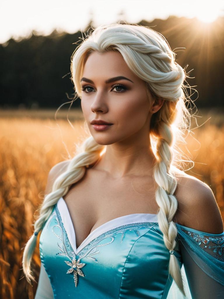 Sexy Elsa Granhiert Cosplay Woman in Realistic Costume Outdoors